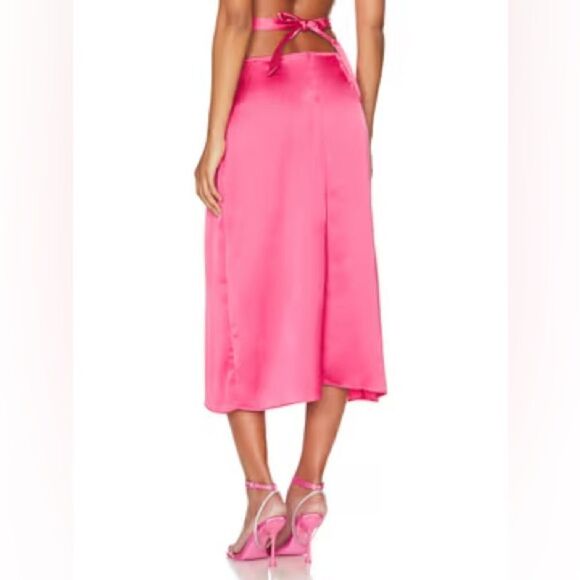 Weworewhat Cut Out Satin Charmeuse Midi Skirt - Hot Pink Size Small - Picture 4 of 4